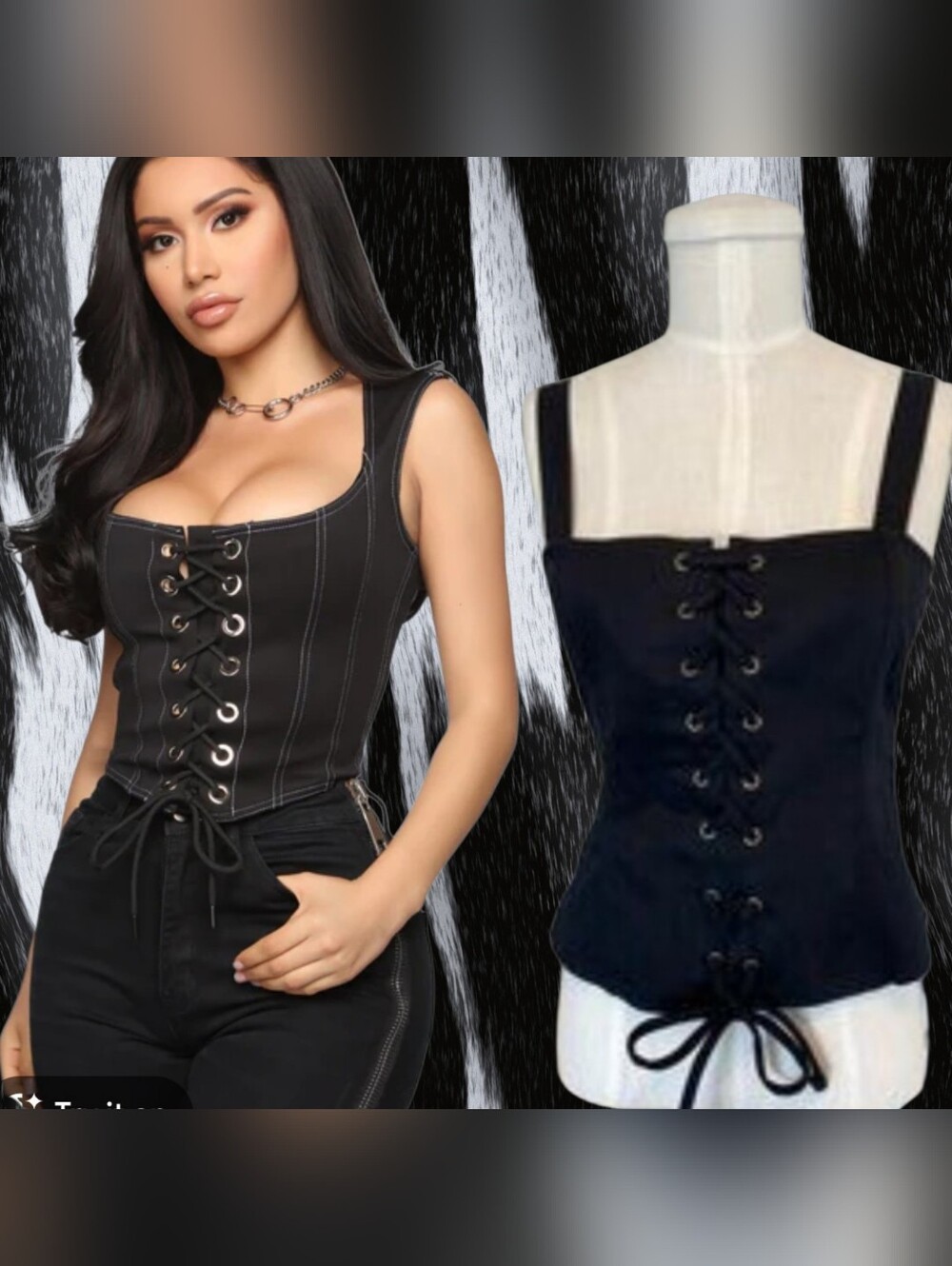Black Lace-Up Corset Tank Top